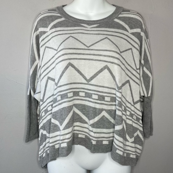 Elan Sweaters - ELAN Grey White Dolman Sleeve Soft Oversized Knit Sweater Size One Size Boho